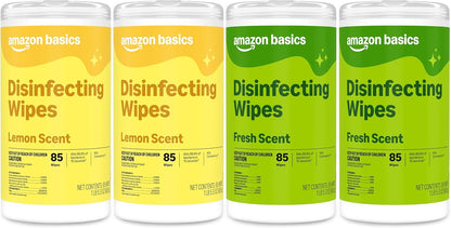 Amazon Basics Disinfecting Wipes, Lemon & Fresh Scent, Thick, Sanitizes/Cleans/Disinfects/Deodorizes, 340 Count (4 Packs of 85)