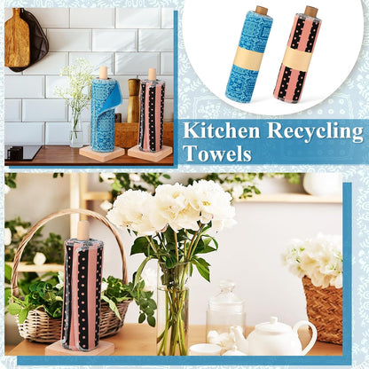 Redbaker 50 Pcs Reusable Paper Towels Paperless Reusable Cotton Cloths Toilet Absorbent Washable Paper Towels with Roll Kitchen Dishcloth for Kitchen Paperless Dishcloths(Stripe)