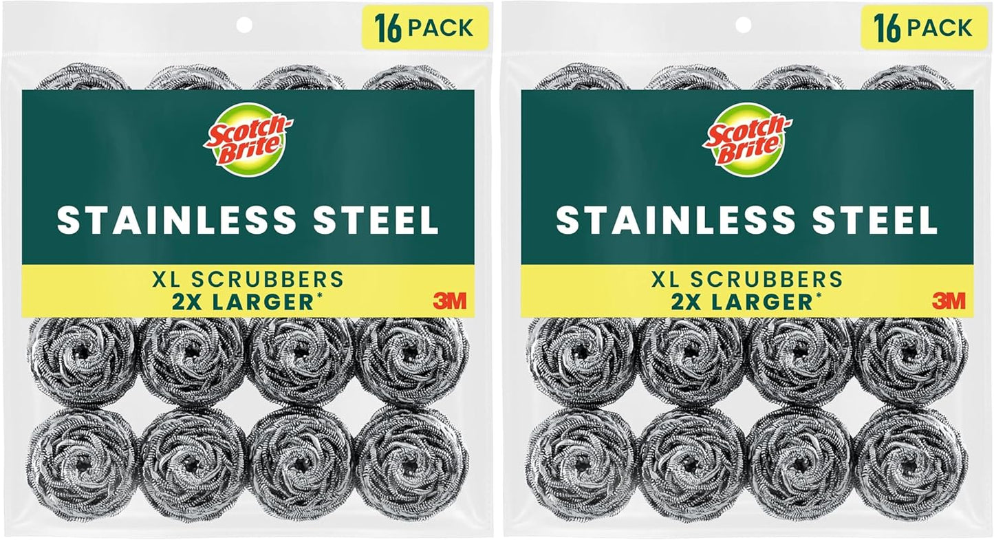 Scotch-Brite Stainless Steel Scrubbers, Scouring Pads for Cleaning Tough Baked-On Messes, Metal Scrubbers for Cleaning Dishes, 3 Scrub Pads