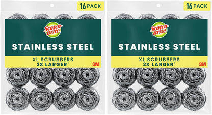 Scotch-Brite Stainless Steel Scrubbers, Scouring Pads for Cleaning Tough Baked-On Messes, Metal Scrubbers for Cleaning Dishes, 3 Scrub Pads