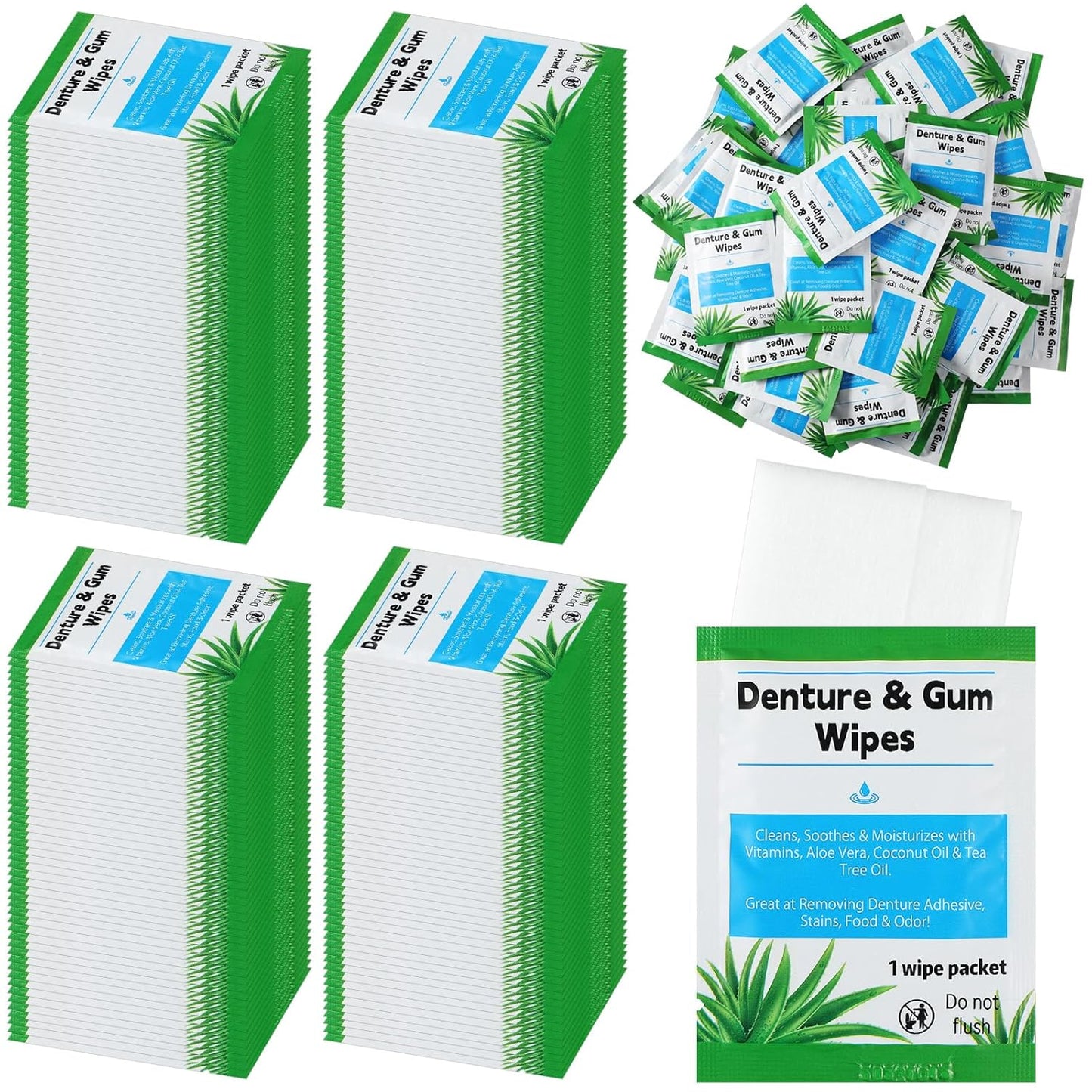 Timgle 100 Pcs Denture Cleaning Wipes Refreshes Mouth Deep Cleaning Wipes for Remove Denture Adhesive, Food Debris, Stains and Odor (Classic)