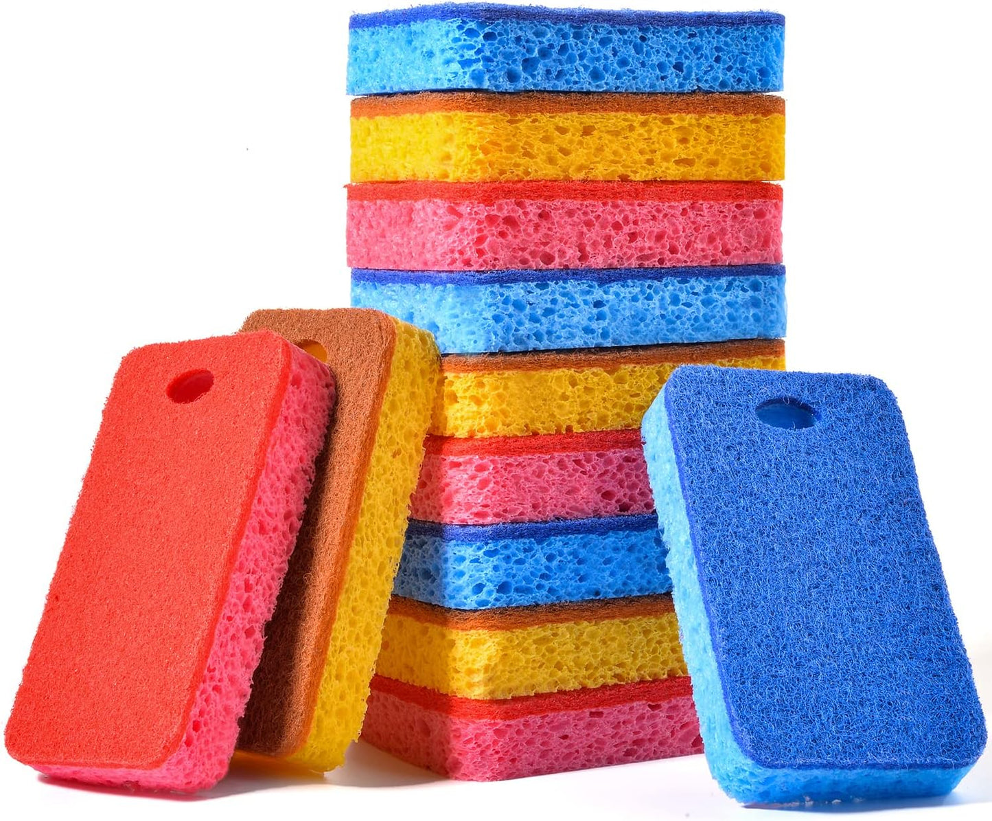 METUUTER 12-Count Scrub Sponges Kitchen Sponge Heavy Duty, Cellulose Sponges with Scouring Pads Dual-Sided for Kitchen and Household Use (Square-Blue)