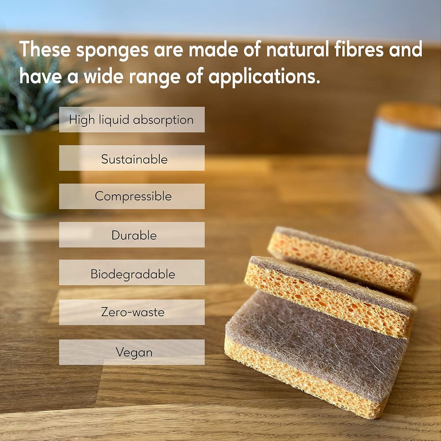 eplanita Natural Plant Based Scrub Sponges (6 Pack), Non-Scratch, Biodegradable Eco Scourers for Kitchen and Bathroom