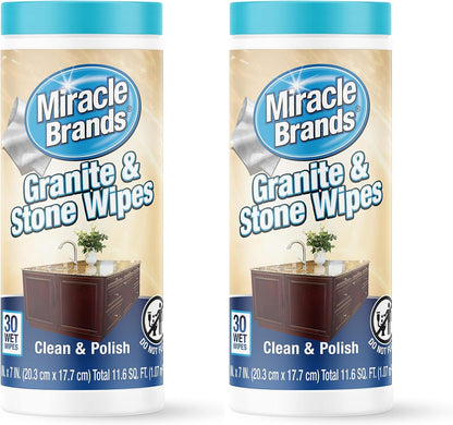 MiracleWipes for Granite & Stone, Clean, Protect, Polish Stone, Marble, Quartz, Slate, Tile, Laminate Surfaces in Kitchen and Bathroom - 30 Count