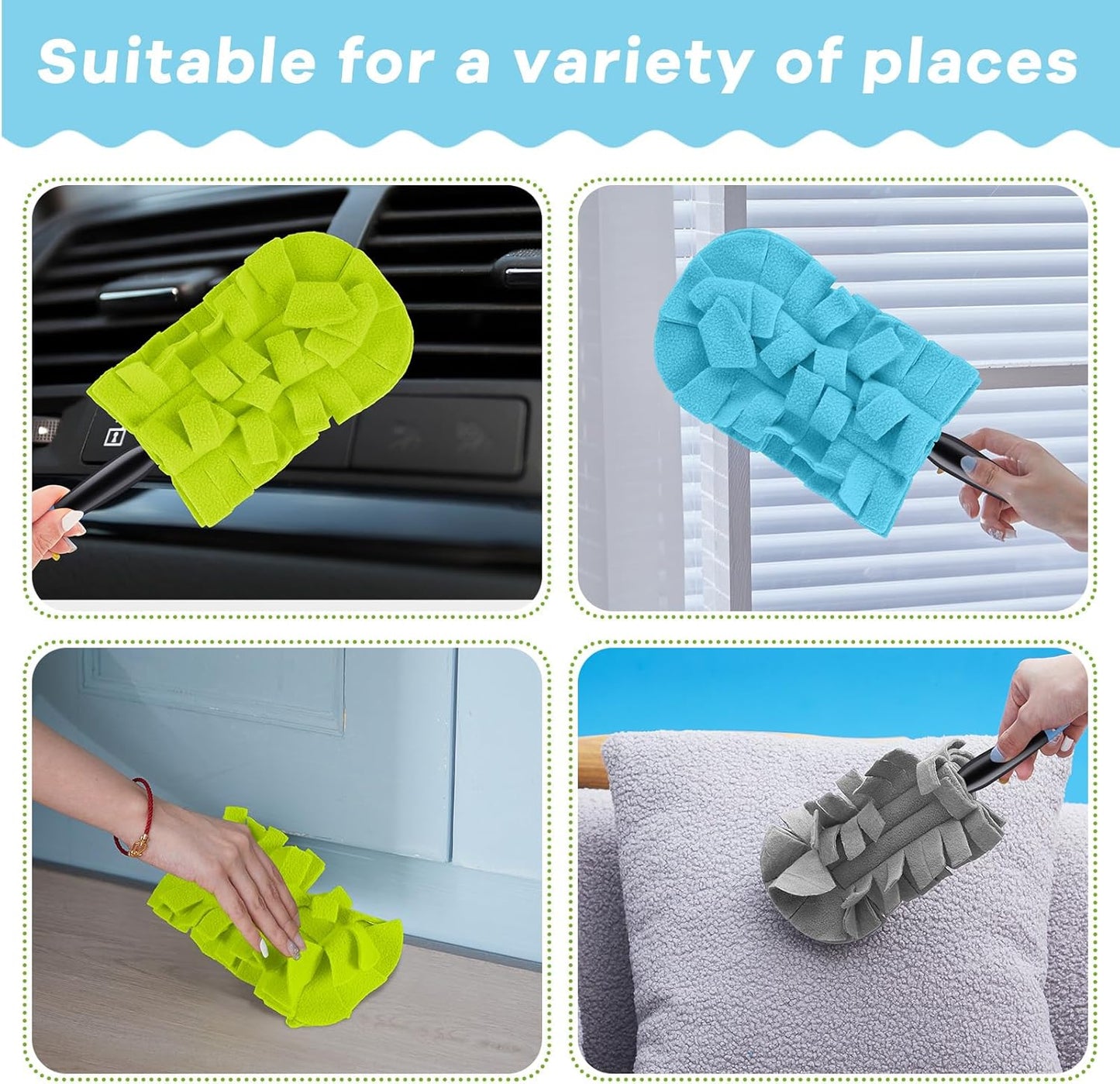 Zubebe 12 Pcs Duster Refill Reusable Fleece Duster Refills Feather Flat Dusters Multi Surface Washable Cleaning Pads Tools for Home, Blinds, Car, Pet, Furniture, Fans (Dark Color)