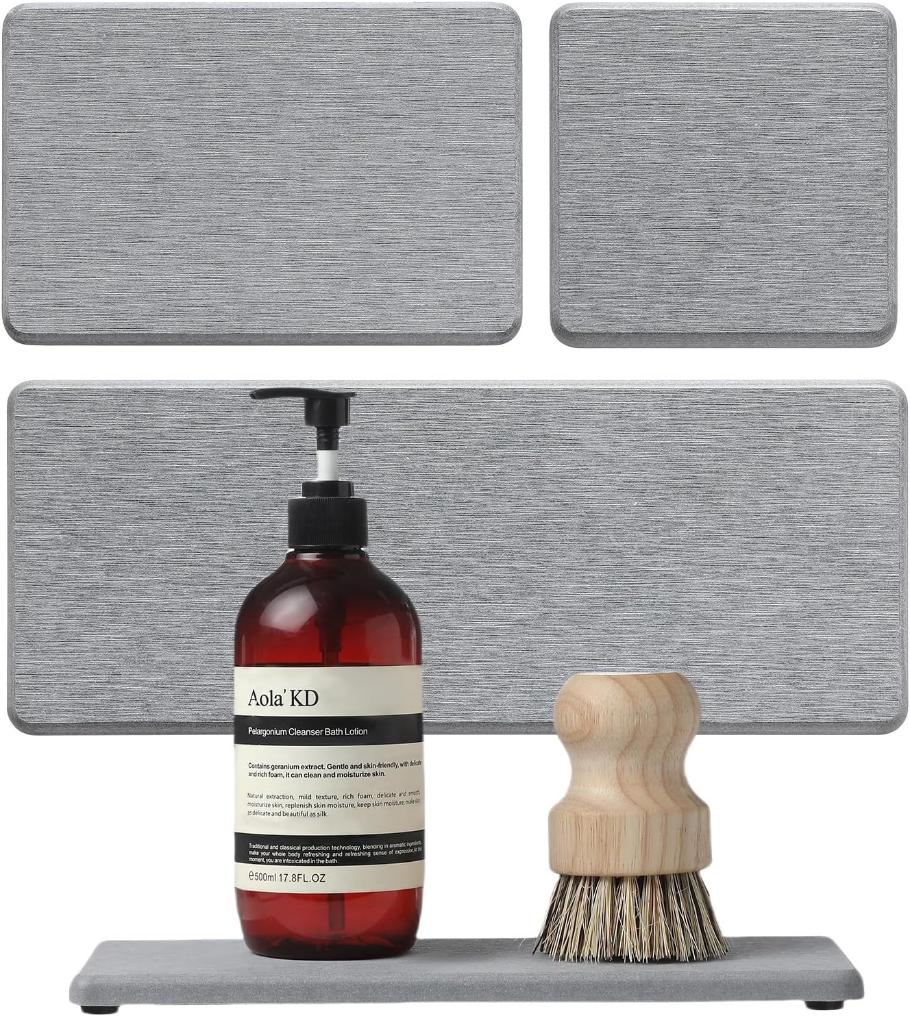 2PCS Water Absorbing Stone Drying Tray for Kitchen Counter & Bathroom Sink, Diatomite Faucet Splash Guard, Soap Dispenser Rack & Sponge Holder Caddy Organizer, Marble White (Printed Pattern), 9"x 3.5"