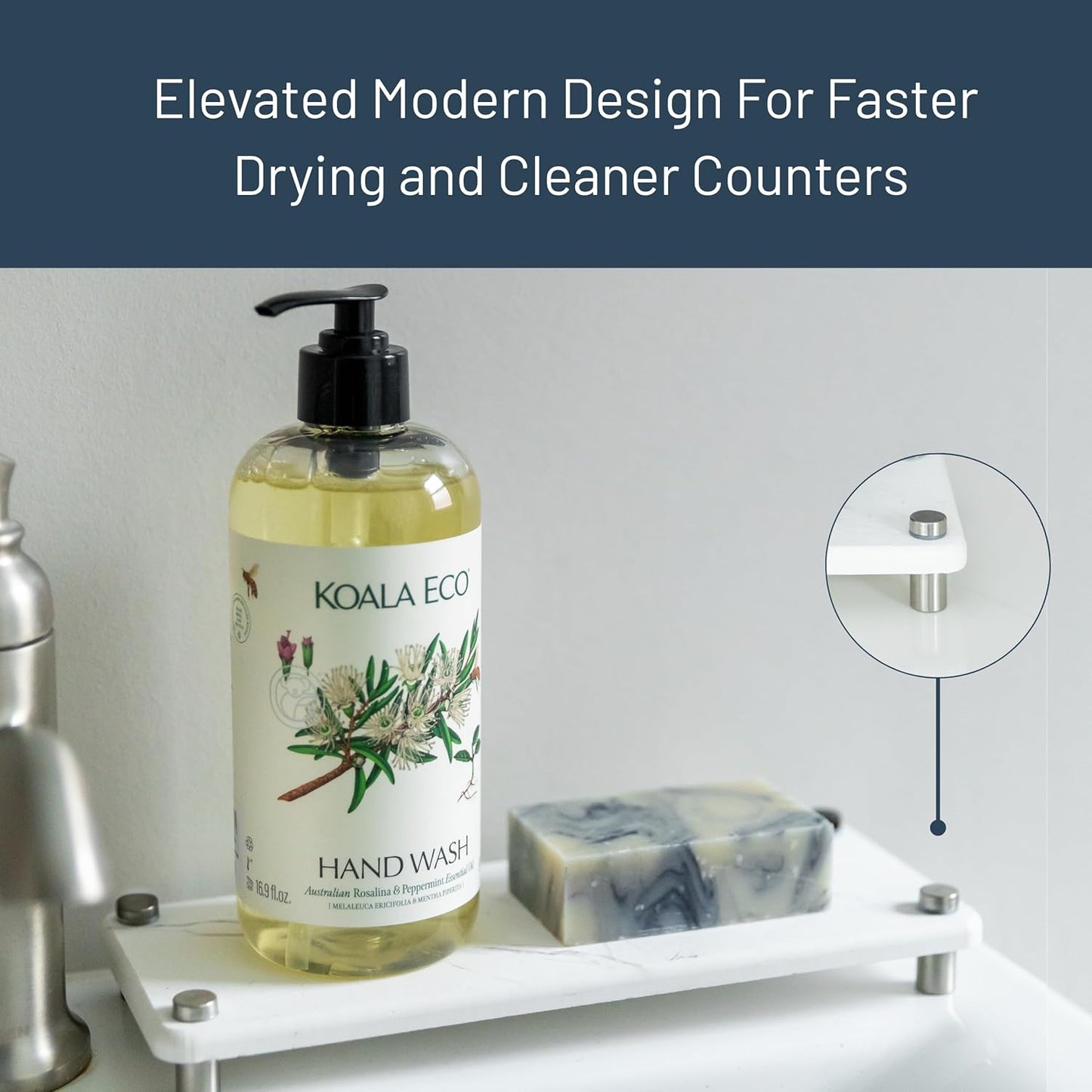 Premium Sink Caddy – Water-Absorbing Diatomaceous Earth Tray for Sink, Elevated Stainless Steel Feet, Non-Toxic, Fast-Drying, Kitchen or Bathroom