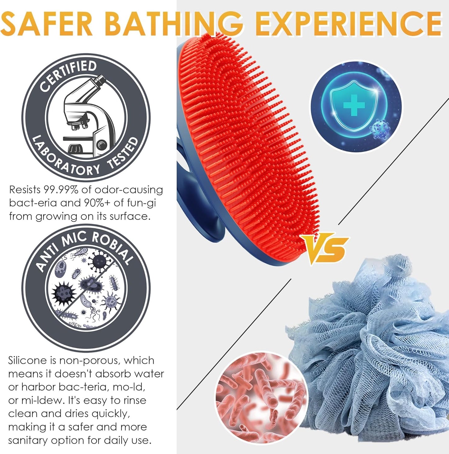 INNERNEED Food-Grade Soft Silicone Body Scrubber Shower Brush Handheld Cleansing Skin Brush, Gentle Exfoliating and Lather Well (Black)
