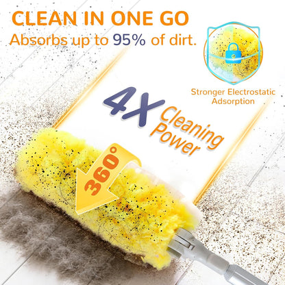 6 ft Long Handle Extendable Duster with 50 Refills for Swiffer Duster, Heavy Duty 360° Microfiber Dusting Kit for High Ceilings, Ceiling Fans, Tall Windows, and Hard-to-Reach Areas