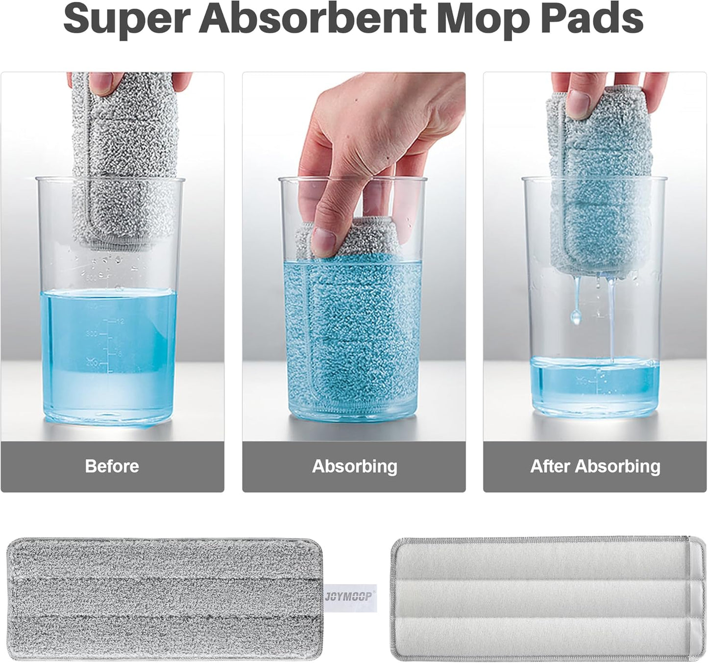JOYMOOP 17.7-Inch Microfiber Flat Mop Replacement Pads – Washable Reusable Grey & Stripe, Pack of 4 Heavy-Duty Wet & Dry Refill for JOYMOOP Flat Mop & Bucket System