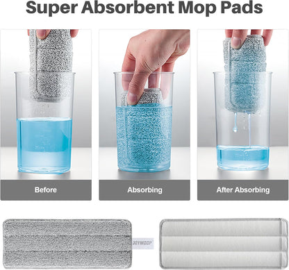 JOYMOOP 17.7-Inch Microfiber Flat Mop Replacement Pads – Washable Reusable Grey & Stripe, Pack of 4 Heavy-Duty Wet & Dry Refill for JOYMOOP Flat Mop & Bucket System