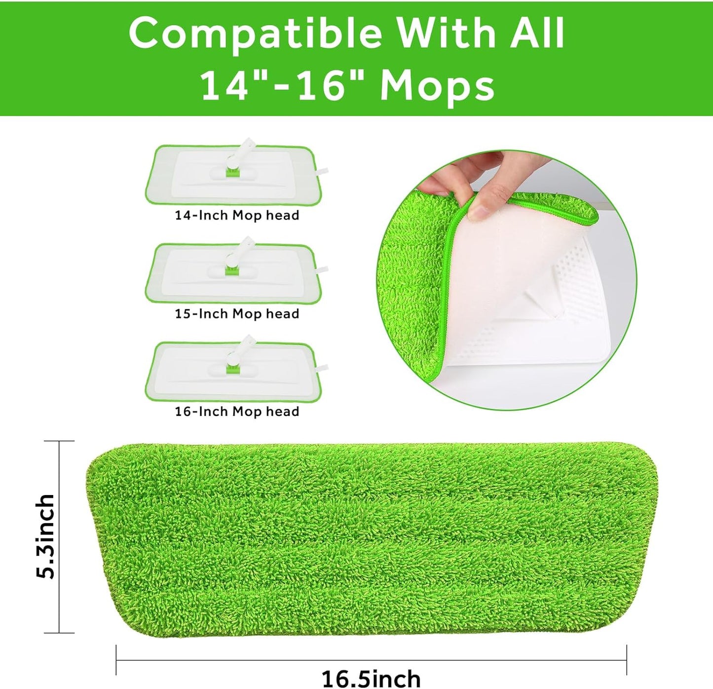 16.5 inch Mop Pads Refills, 3 Pack Microfiber Reusable Replacement Mop Pads Flat Replacements Heads for Wet Or Dry Floor Cleaning and Scrubbing, Grey Tassel Cloth