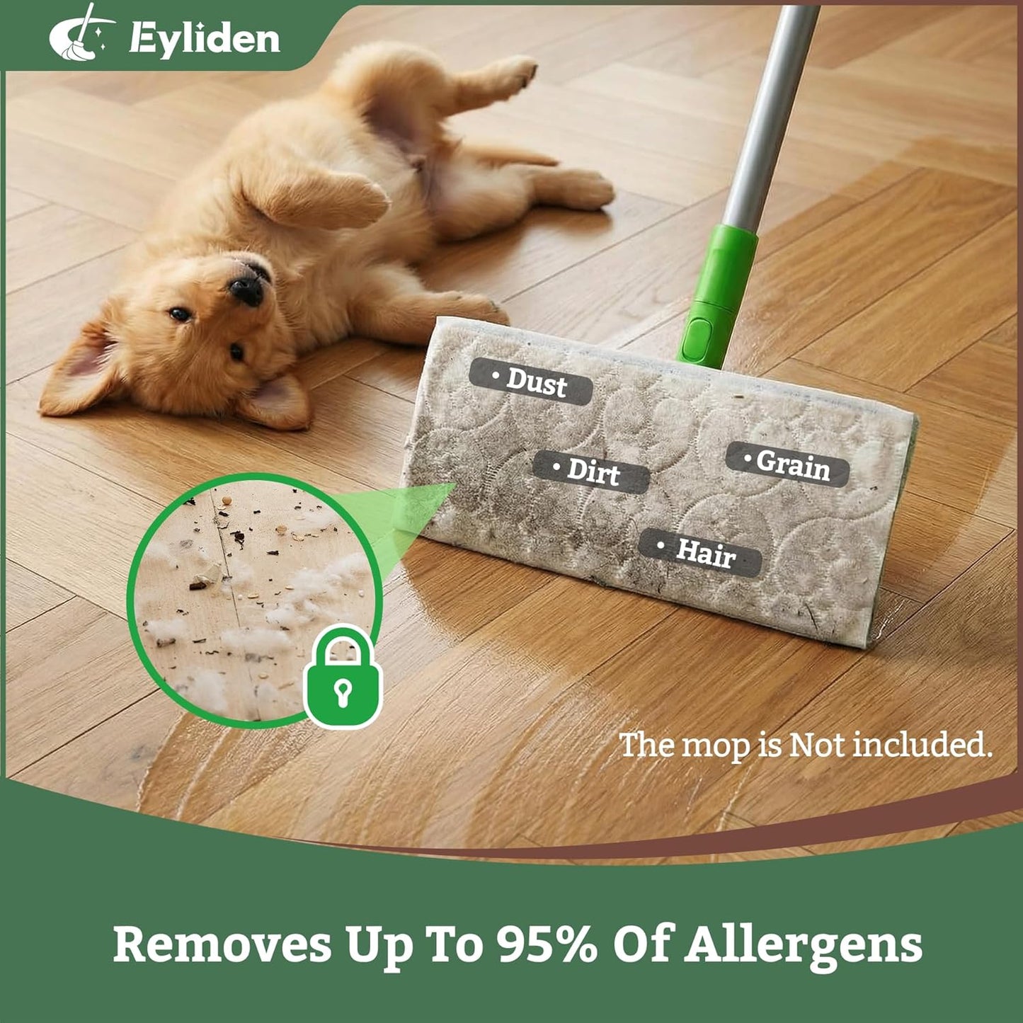 Eyliden 24 Count Wet Mop Pads Refills, Pre-Moistened Floor Cleaning Disposable Pads with Cleaner for 10 inch Sweeper Mops, Safe for Hardwood Laminate Tile Vinyl and Linoleum Floors