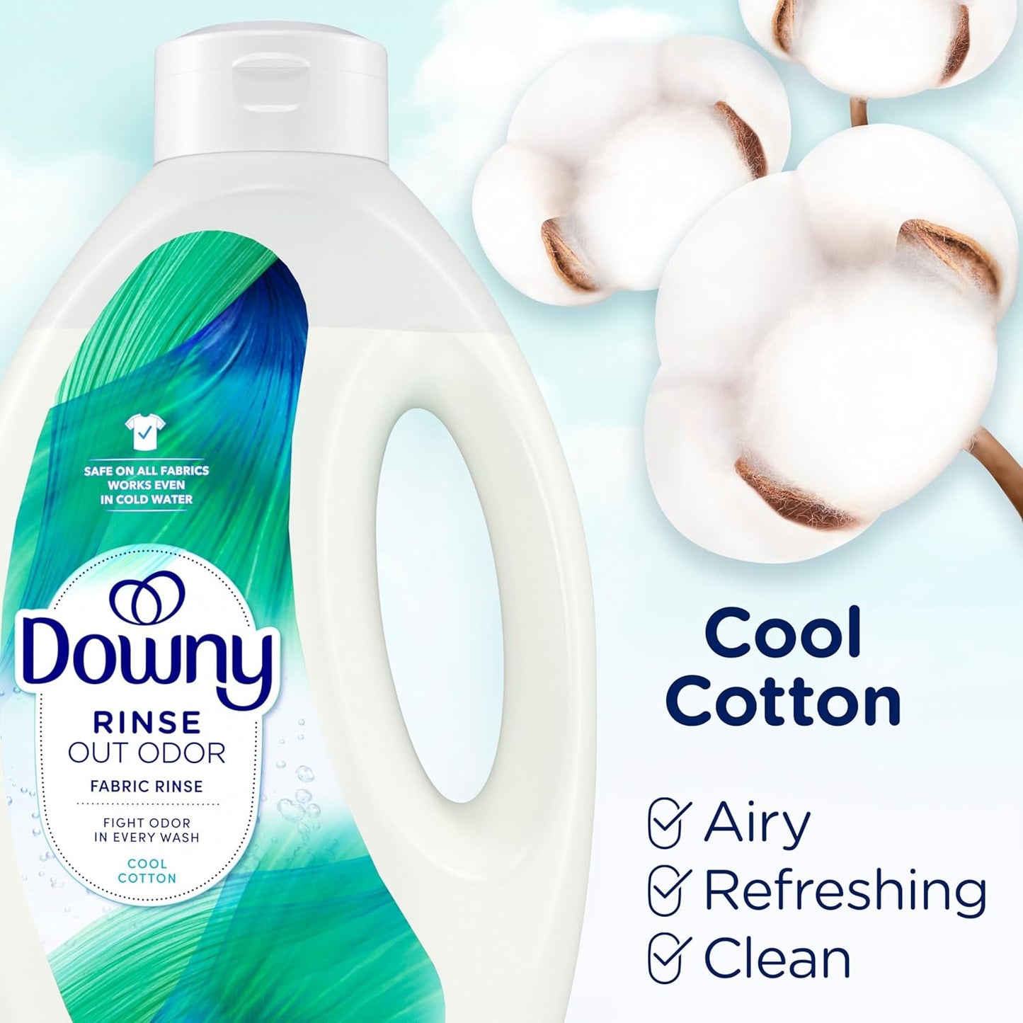 Downy Rinse Laundry Odor Remover, Cool Cotton Scent, 48 fl oz, Fabric Softener And Laundry Odor Removal Rinse, Fights Odors At The Source, HE Compatible