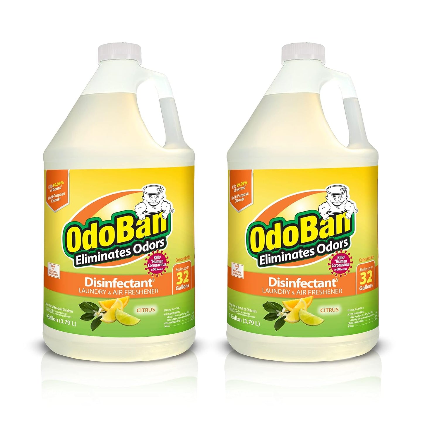 OdoBan Disinfectant Concentrate and Odor Eliminator, 2 Gallons, Citrus Scent