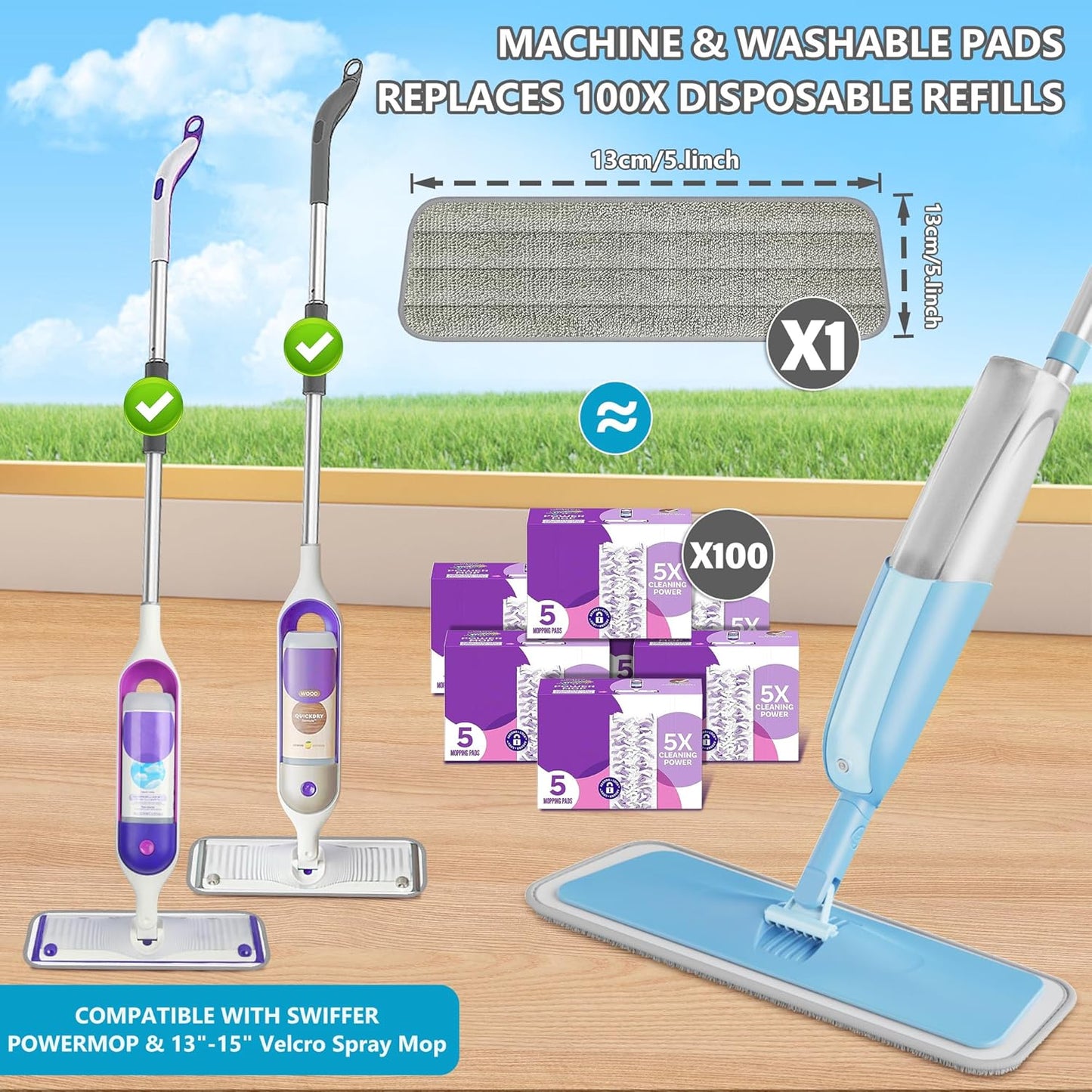Spray Wet Mops for Hardwood Floor Cleaning: MEXERRIS Floor Mop with 5 Washable Pads for Swiffer Powermop & 2 Refillable Bottles - Home Commercial Dust Dry Mops for Wood Laminate Vinyl Tiles Ceramic