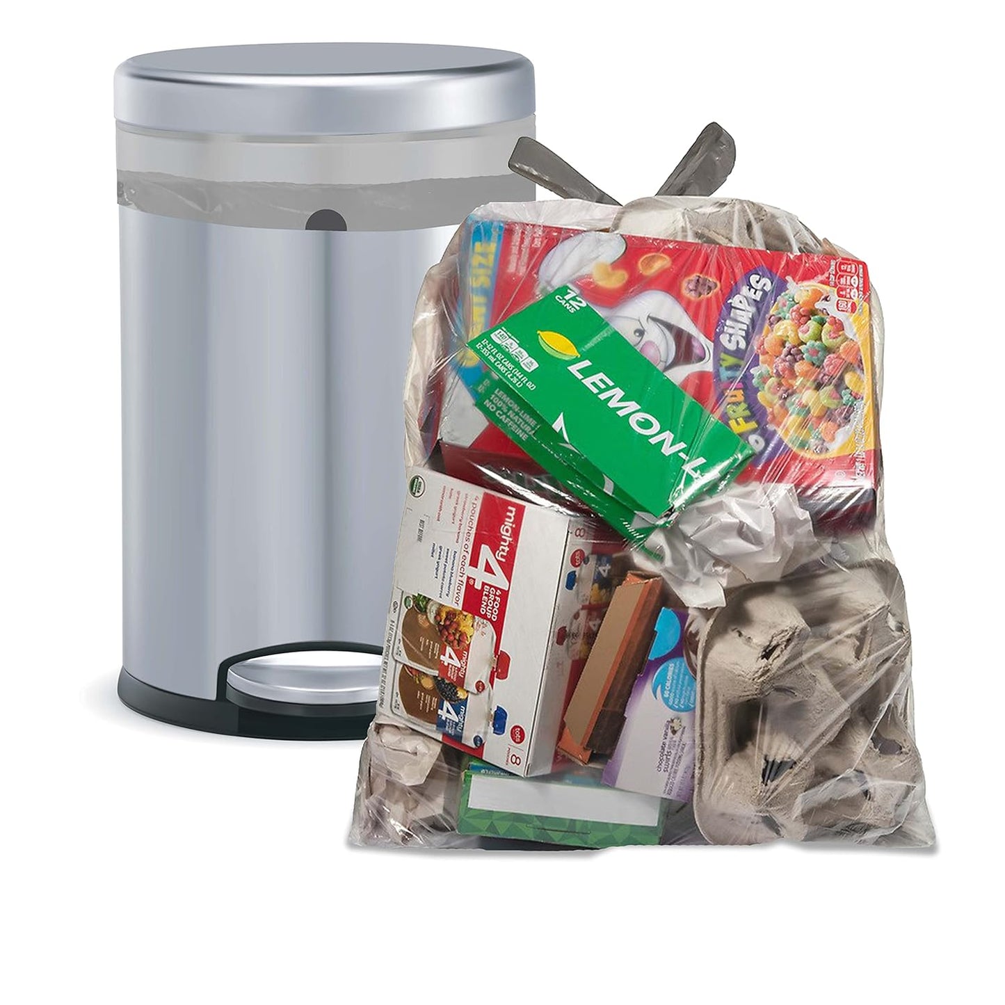 Ultrasac 13 Gallon 0.69 MIL Clear Drawstring Trash Bags - 24" x 27" - Pack of 60 - For Home, Kitchen, Bathroom, & Office