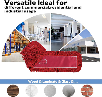 Matthew Cleaning 24'' Industrial Strength Cotton Dust Mop Refill Washable Replacement Heads for Residential & Commercial Use Fit Standard Dust Mop Frames, Hardwood, Laminate, Concrete Floors 3 Pack