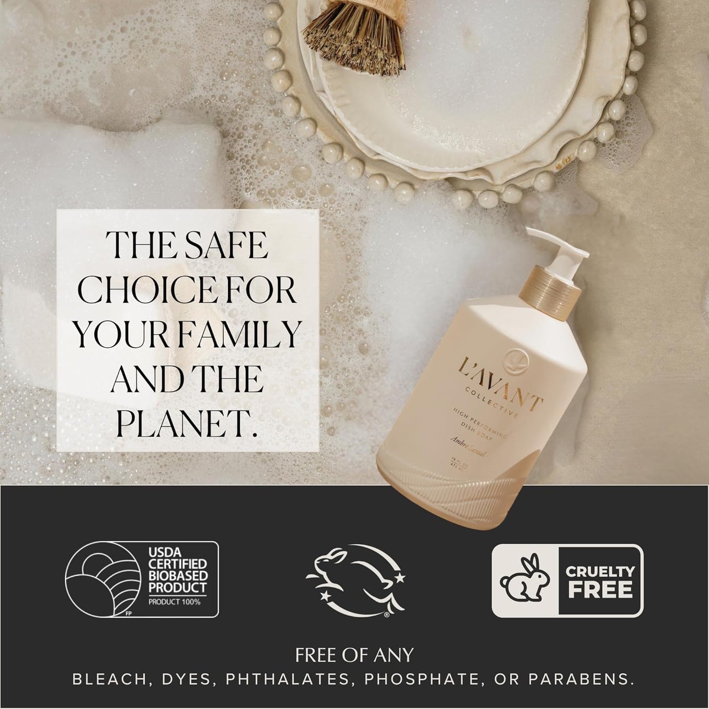 L'AVANT Collective High Performing Dish Soap Refill | Plant-Based Ingredients & High Performing Formula | Notes of Bergamot, Orange Blossom, Amber, Cedar | Blushed Bergamot Scent 32oz