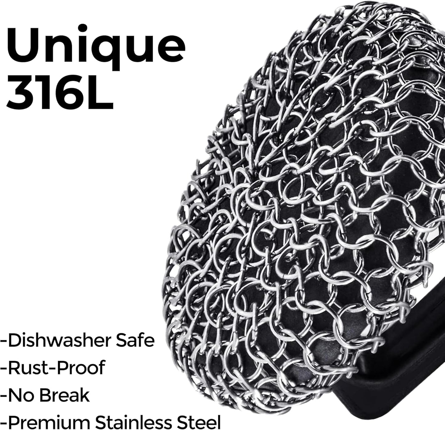 Amagabeli Cast Iron Cleaner 8"x6" Premium Stainless Steel Chainmail Scrubber Cast Iron Skillet Cleaner for Pan Pot Wok Griddles BBQ Grills Cast Iron Cleaning