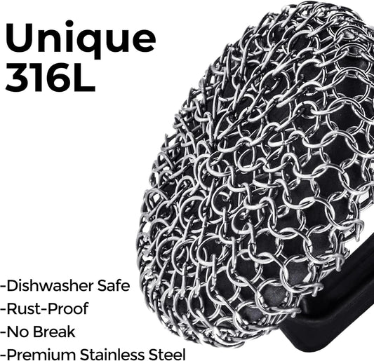 Amagabeli Cast Iron Cleaner 8"x6" Premium Stainless Steel Chainmail Scrubber Cast Iron Skillet Cleaner for Pan Pot Wok Griddles BBQ Grills Cast Iron Cleaning