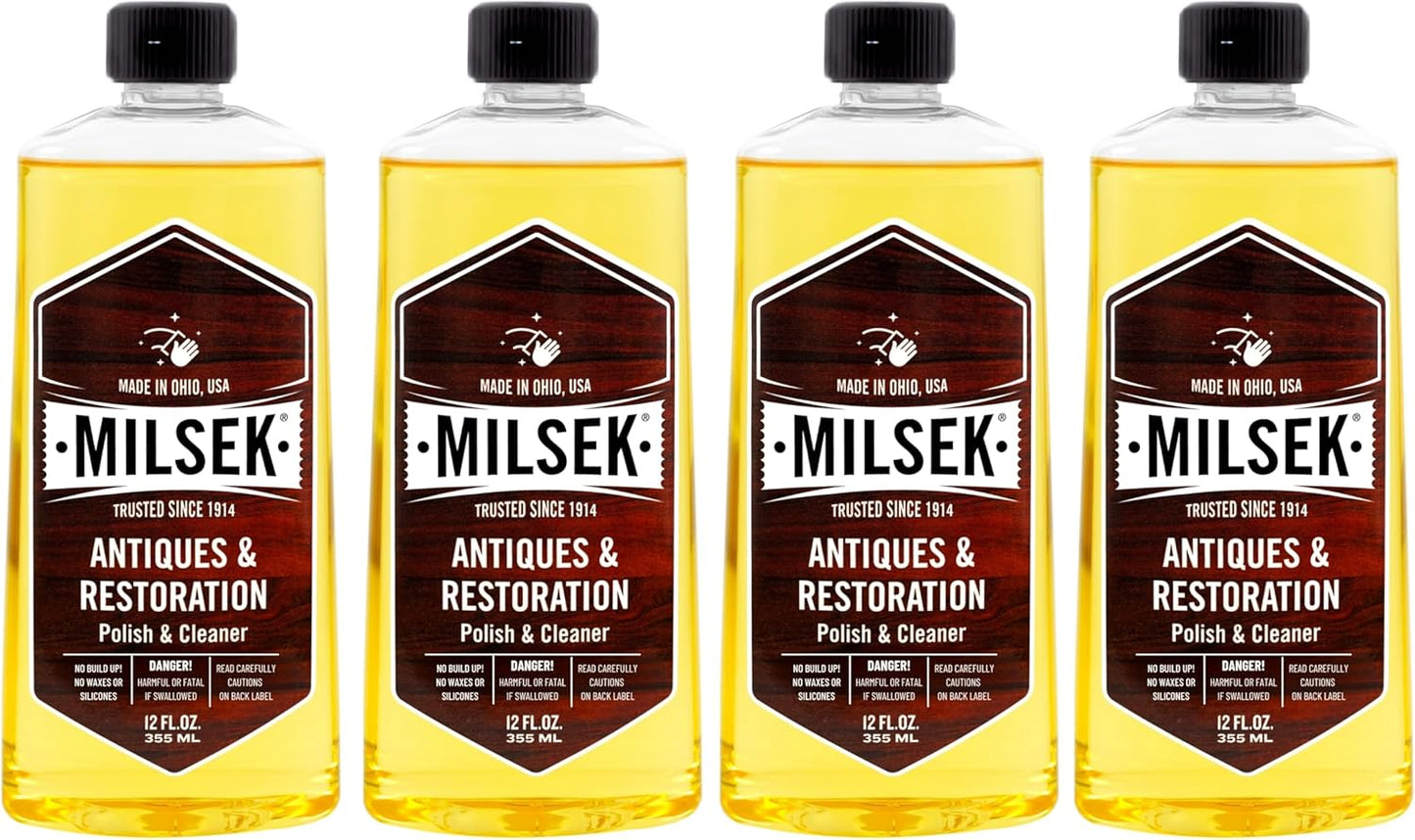 Milsek Antiques & Restoration Polish & Cleaner - Home Essential Cleaning Supplies for Home Improvement of any Wood Antiques or Heirlooms - 12 Fl Oz (Pack of 1)