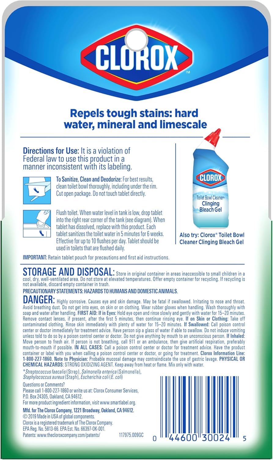 Clorox Ultra Clean Toilet Tablets Bleach 4 Count, 3.5 Ounces Each (Package May Vary)