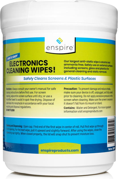 enspire; Clean My Big Screen; Extra Large Electronics Cleaning Wipes; 60 Count & Microfiber Towel Value Pack (905259PT)