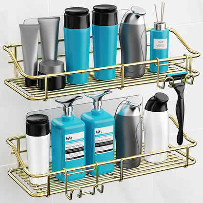 Nieifi Shower Caddy Shelf Storage Rack Adhesive Without Drilling Stainless Steel with Hooks for Washroom, Lavatory, Restroom, Toilet, Bathroom, Kitchen - 2 Pack
