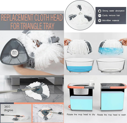 Spin Mop and Detachable Bucket Set with 5 Reusable Microfiber mop Head Dual-Chamber Water System Spining Mop Floor Cleaning Kit for Hardwood Tile Laminate Floors (Gray)