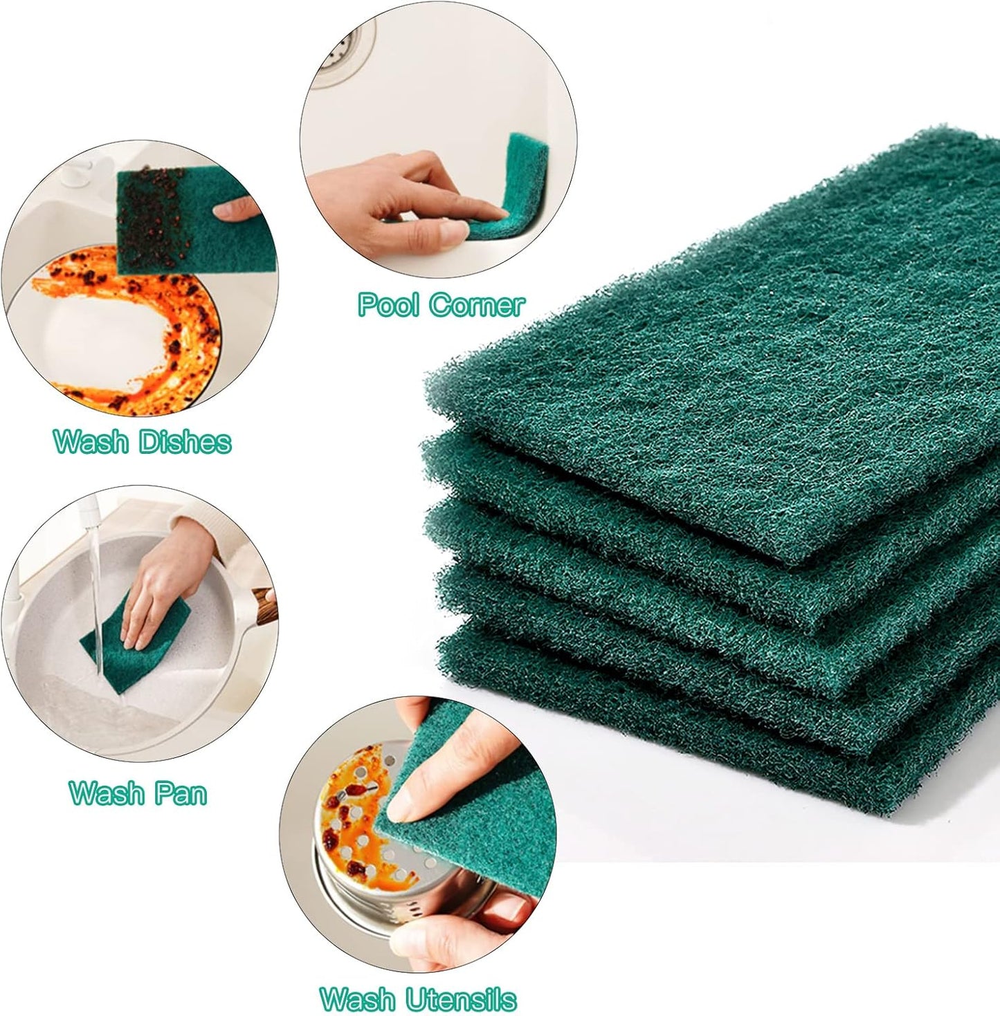 Heavy Duty Scour Pads Sponge Dish Scrubber Non-Scratch Green Reusable Household Scrub Pads for Kitchen and Dish Cleaning Tool (12Pcs)