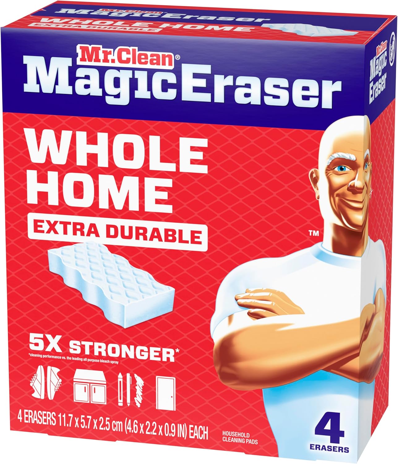 Mr. Clean Magic Eraser Sponge, All Purpose Cleaner, Cleaning Scrubber, Wall, Sneaker, Kitchen, Bathroom, Shower Cleaner, Cleaning Supplies, Melamine Sponge, Cleaning Pads, Extra Durable, 10ct