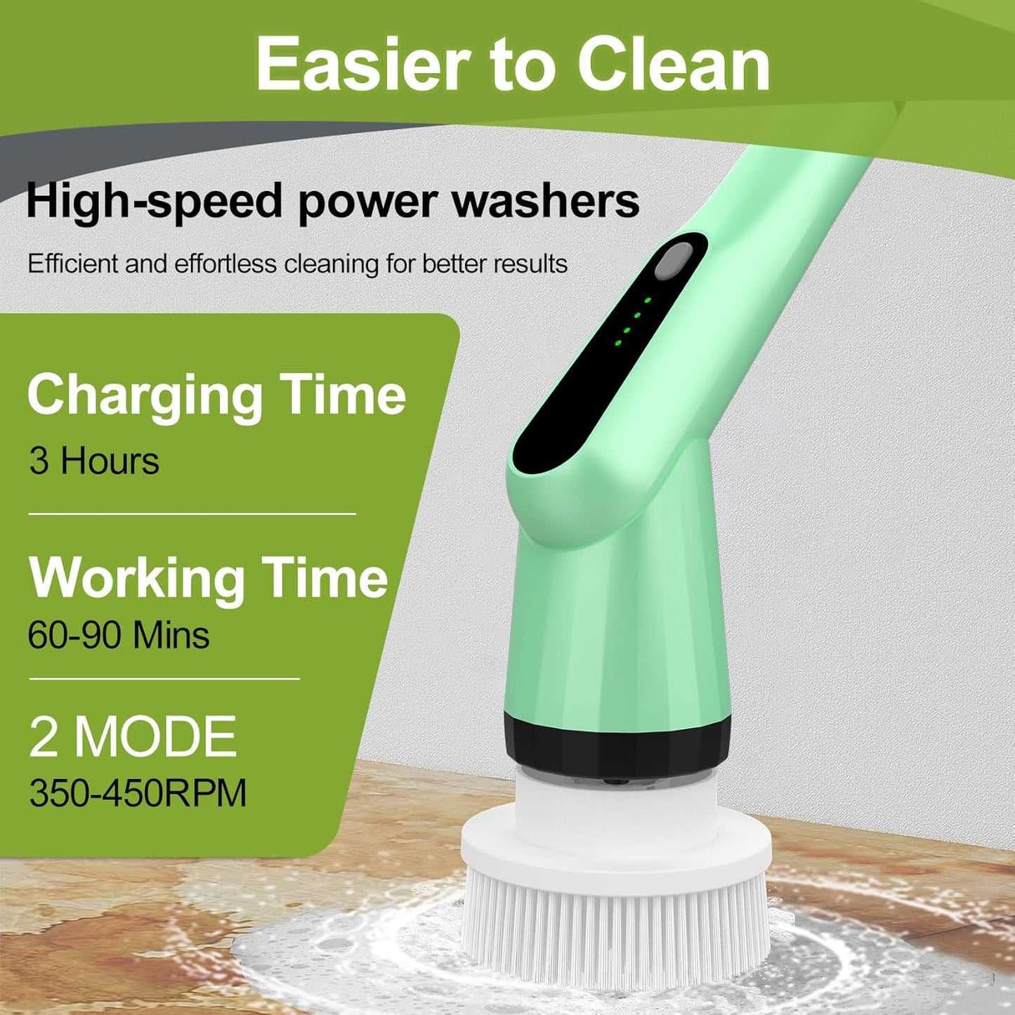 Electric Spin Scrubber, Shower Scrubber with Long Handle Adjustable LCD Display, 2 Speed Shower Cleaner, 7 Replaceable Brush Heads Bathroom Cleaning Brush, Bath Tub Power Scrubbers Black G3