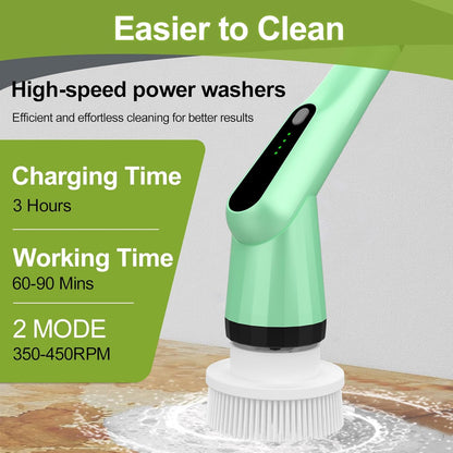 Electric Spin Scrubber, Shower Scrubber with Long Handle Adjustable LCD Display, 2 Speed Shower Cleaner, 7 Replaceable Brush Heads Bathroom Cleaning Brush, Bath Tub Power Scrubbers Black G3