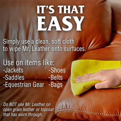 MR. LEATHER Cleaner and Conditioner (8 oz) - Restores & Protects All Leather with Natural Oils - Hydrating and Water-Repelling Cream for Couches, Car Interior, Shoes, and Bags