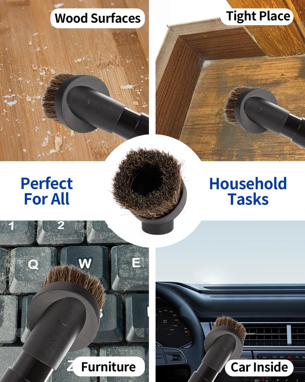For Shark Vacuum Attachments, Round Horse Hair Vacuum Brush Attachment For Shark Vacuum Brush Attachment With 1-1/4” To 1-3/8” Adapter, For Dusting Car Seats & Upholstery, 3 Pack