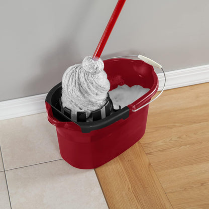 Sterilite 17.5 Qt Mop Bucket with Handle and Wringer, Ideal for Household Cleaning and Mopping, 2 Spouts to Easily Pour Water, Red, 4-Pack