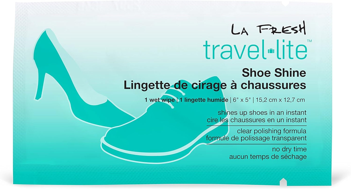 LA Fresh Travel Lite Pre-Moistened Shoe Shine Wipes Pack of 50 Individually Wrapped Streak-Free Cleaning Wipes Perfect For Use On Leather Convenient Size For On The Go
