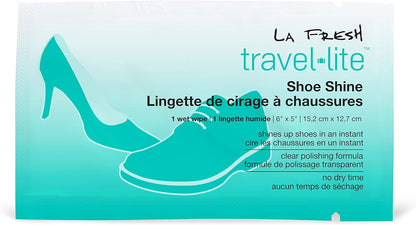 LA Fresh Travel Lite Pre-Moistened Shoe Shine Wipes Pack of 50 Individually Wrapped Streak-Free Cleaning Wipes Perfect For Use On Leather Convenient Size For On The Go