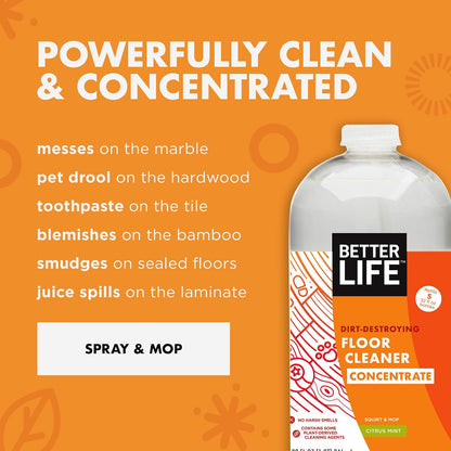 Better Life Floor Cleaner - Liquid Multipurpose Cleaner for Wood, Tile, Laminate, Vinyl, Bamboo - Hardwood Floor Cleaner for Mopping - Citrus Mint, 32 Fl Oz (Pack of 2)