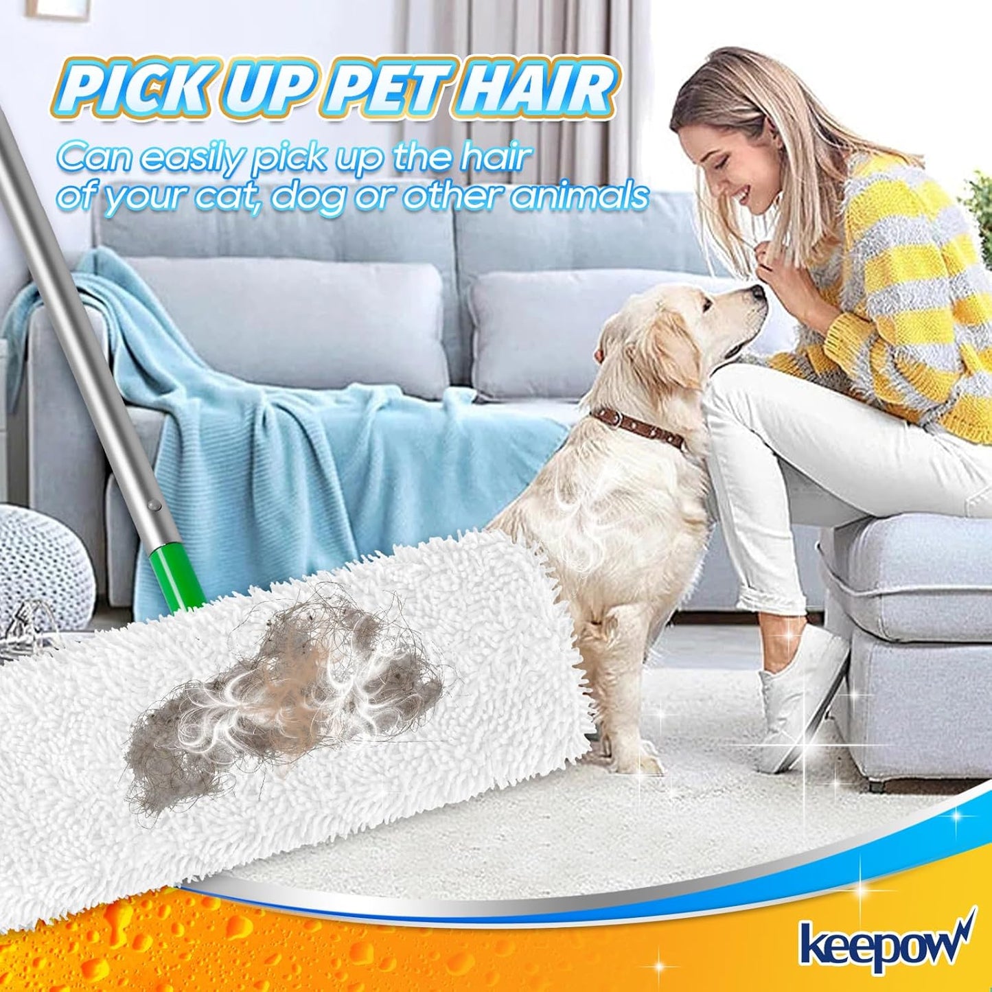 KEEPOW Reusable XL Mop Pads Compatible with Swiffer XL Sweeper, X-Large Dry Sweeping Cloths, Wet Mopping Cloths, Washable Microfiber XL Wet Pads Refills for Surface/Hardwood Floor Cleaning, 4 Pack