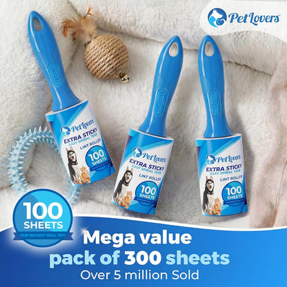 PetLovers Extra Sticky Lint Roller Mega Value Set 600 Sheets for Pet Hair Removal, Dog and Cat Lint Remover 6 Pack