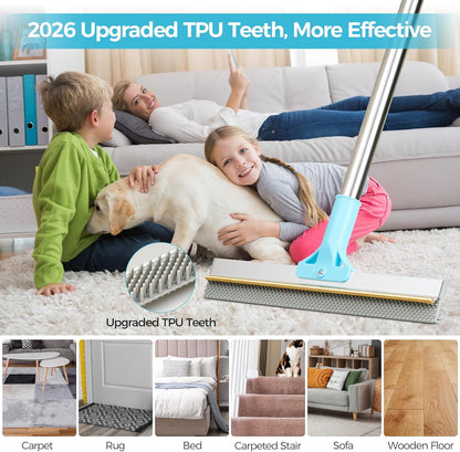 Carpet Rake for Pet Hair Removal, 2026 Upgraded Reusable Pet Hair Remover Broom, 54’’ Adjustable Long Handle Dog & Cat Carpet Rake,2 Pcs Carpet Brush Rake for Rugs, Mats, Couch, Furniture