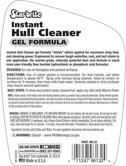 STAR BRITE Instant Hull Cleaner - 32 Oz Gel Spray - Easily Remove Stains, Scum Lines & Grime on Boat Hulls, Fiberglass, Plastic & Painted Surfaces - Easy to Use Formula (096132)