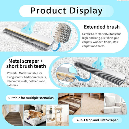 Lazyfeel Pet Hair Remover, Adjustable 18-54”Carpet Rake, Rubber Broom for Deep Clean, Dual-Sided Fur Remover Broom for Pet Hair, Furniture, Rugs, Stairs, Car, and More