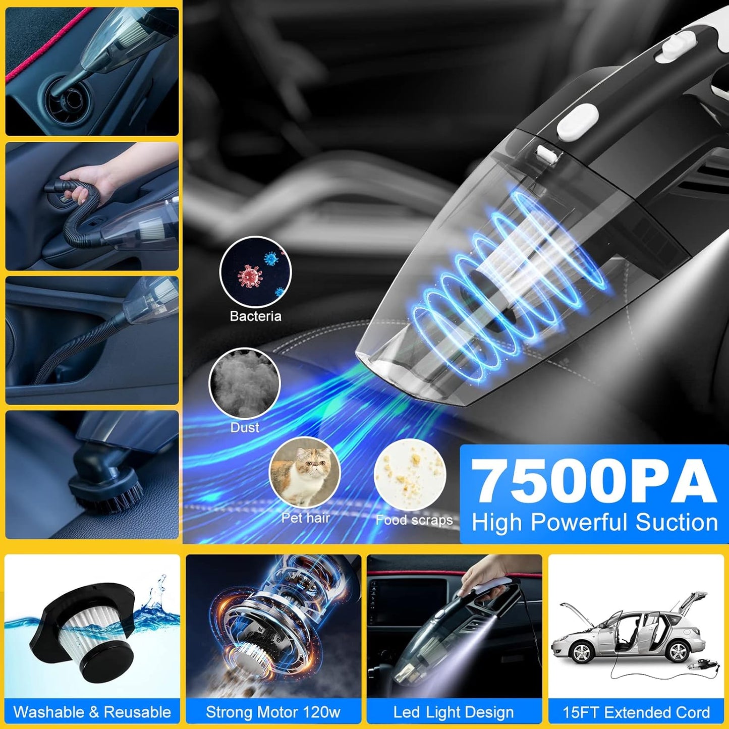 37Pcs Car Detailing Brush Set, Car Detailing Kit, Auto Detailing Drill Brush Set, Car Detailing Brushes, Car Wash Cleaning Tools Kit with Car Vacuum for Interior, Exterior, Wheels, Blue