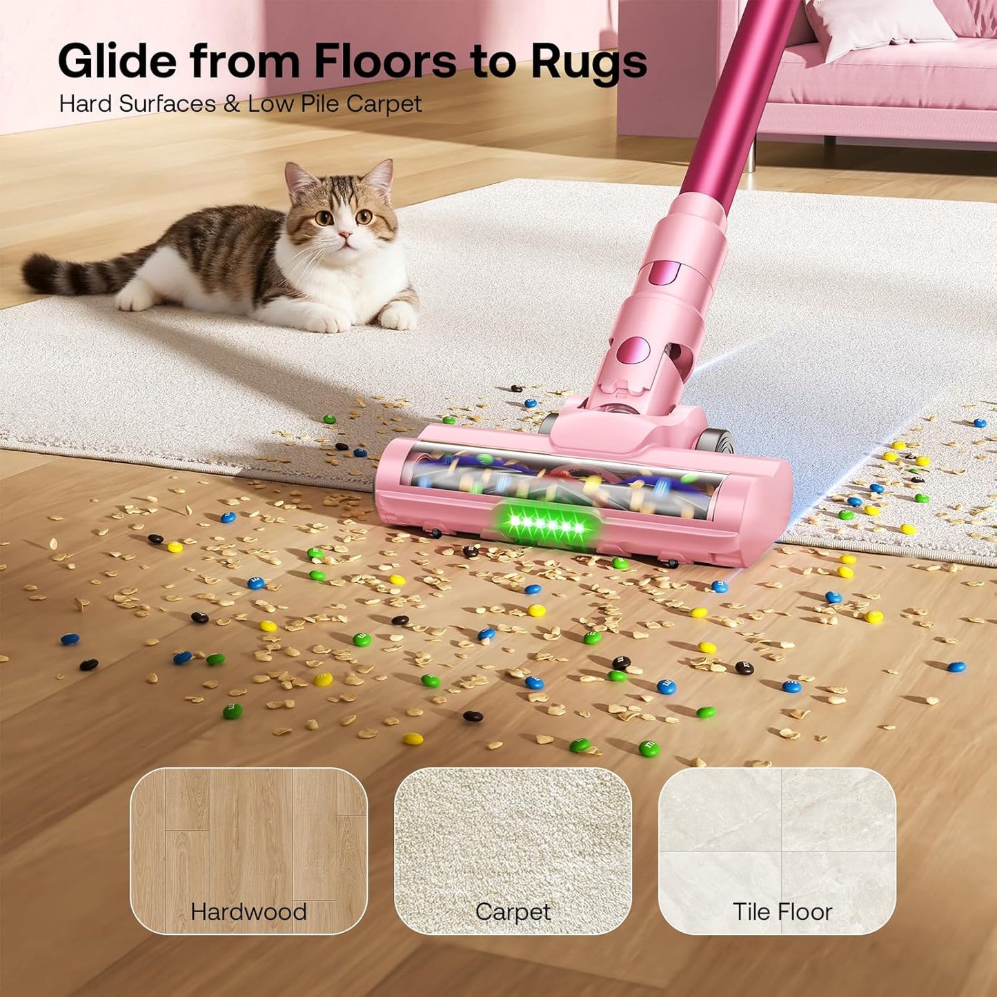Trucozie Cordless Vacuum Cleaner, Self-Standing Lightweight Stick Vacuum with 50 mins Runtime, Powerful Suction, Anti-Tangle Wireless Vacuum for Home, Hardwood Floor, Carpet, Pet Hair, Black