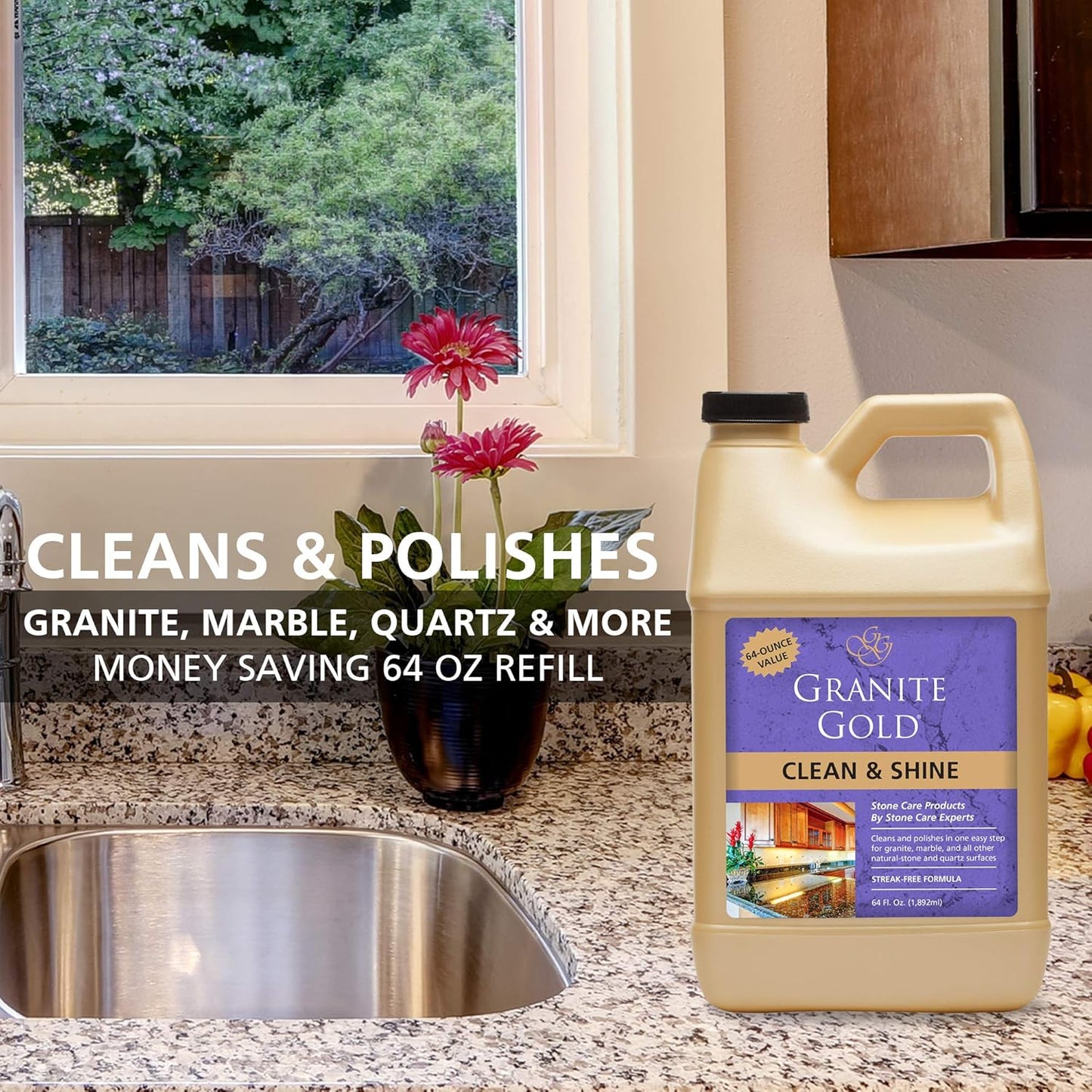 Granite Gold Clean and Shine Spray-Streak-Free Deep Cleaning & Polishing of Granite, Marble, Quartz, 24 Fl Oz (Pack of 1)