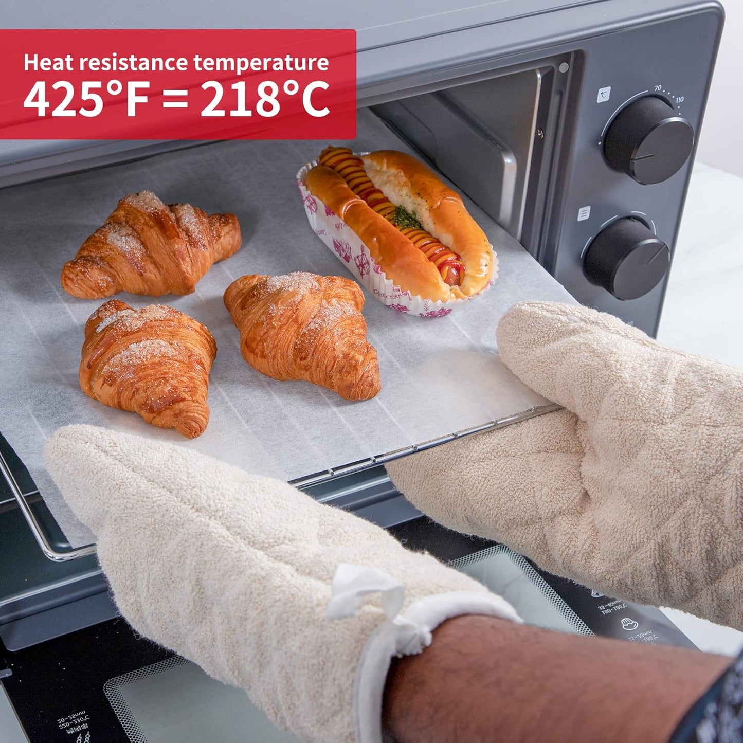 ARCLIBER Oven Mitts 1 Pair of Quilted Terry Cloth Cotton Lining,Extra Long Professional Classic Oven Mitt Heat Resistant Kitchen Oven Gloves,16 Inch