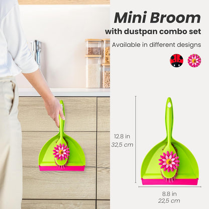 Vigar Ladybug Dust Pan and Brush Handy Set, 12-3/4-Inches, Green, Red, Black